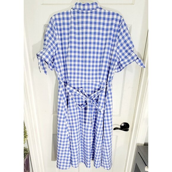 Talbots Womens Blue Checkered‎ A Line Belted Dress Button Front Lined Size 16 - Picture 4 of 12